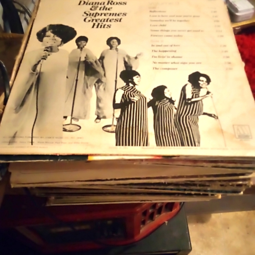 Record player and record a stack of old school records also 2 sound bars seperat